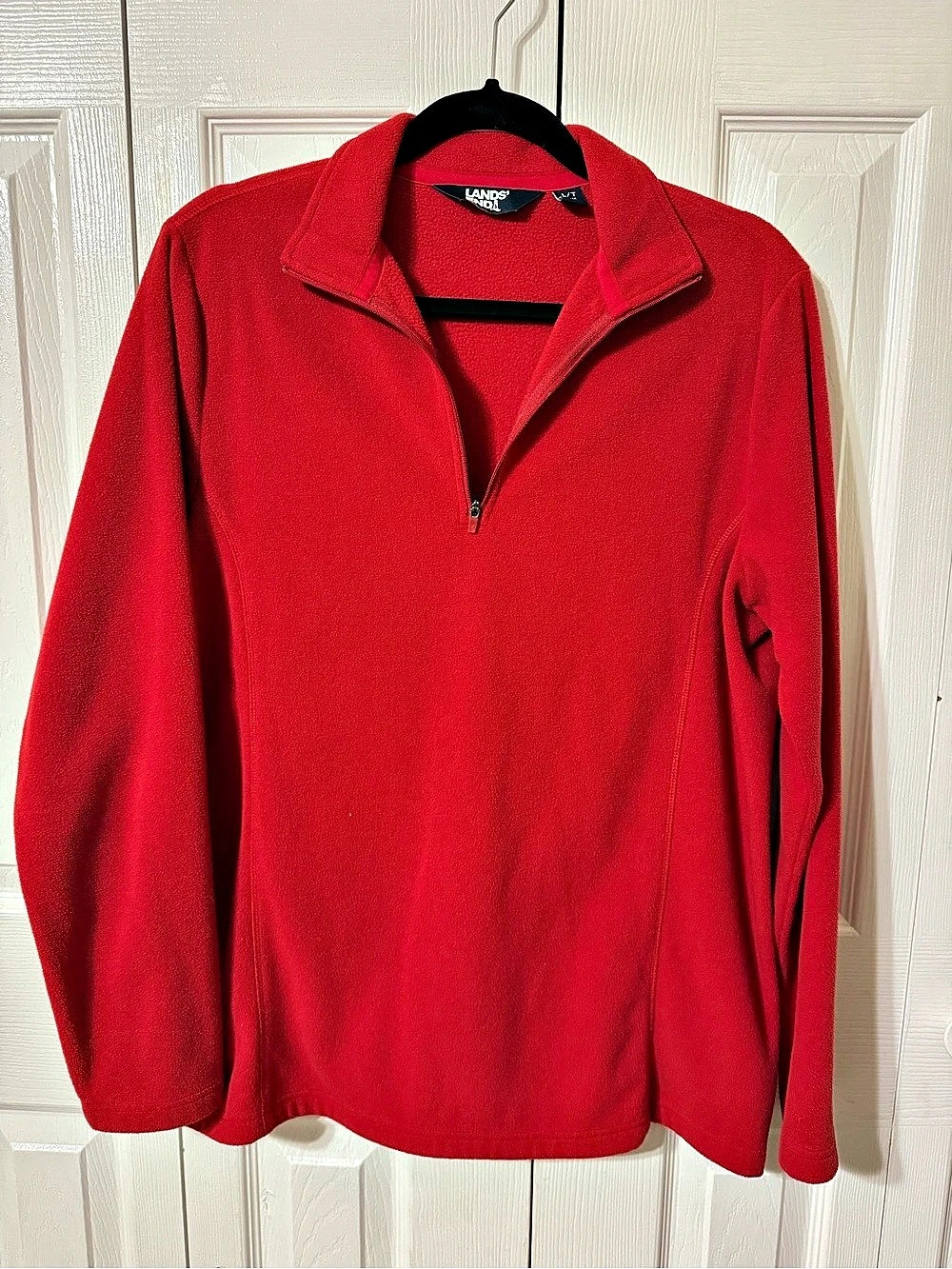 Lands' End Quarter Zip Fleece Pullover Red Size Large/Tall
